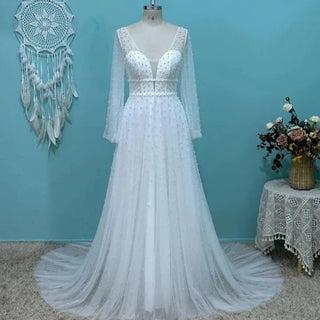 Chic Pearl Beach Wedding Dress - Diva Melody