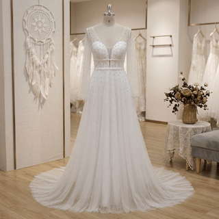 Chic Pearl Beach Wedding Dress - Diva Melody