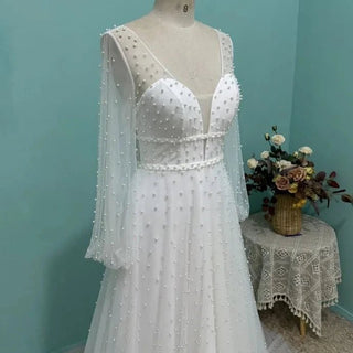 Chic Pearl Beach Wedding Dress - Diva Melody