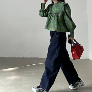 Chic Plaid Puff Sleeve Blouse - Diva Melody