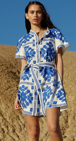 Chic Print Short Vacation Dress - Diva Melody