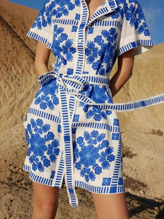 Chic Print Short Vacation Dress - Diva Melody