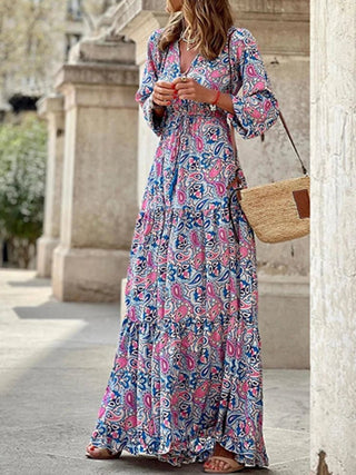 Chic V - Neck Floral Printed Maxi Dress - Diva Melody