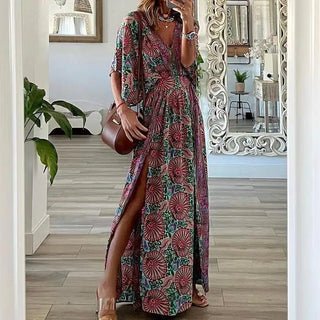 Chic V - Neck Floral Printed Maxi Dress - Diva Melody