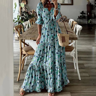 Chic V - Neck Floral Printed Maxi Dress - Diva Melody