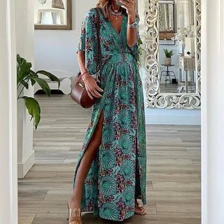 Chic V - Neck Floral Printed Maxi Dress - Diva Melody