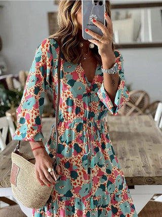 Chic V - Neck Floral Printed Maxi Dress - Diva Melody