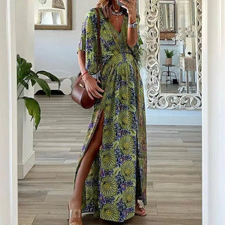 Chic V - Neck Floral Printed Maxi Dress - Diva Melody