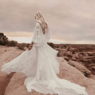 Chiffon Off Shoulder Ruffle Wedding Dress - Diva Melody
