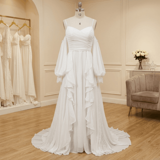 Chiffon Off Shoulder Ruffle Wedding Dress - Diva Melody