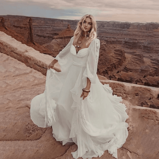 Chiffon Off Shoulder Ruffle Wedding Dress - Diva Melody