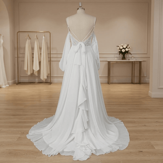 Chiffon Off Shoulder Ruffle Wedding Dress - Diva Melody