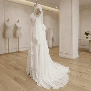Chiffon Off Shoulder Ruffle Wedding Dress - Diva Melody