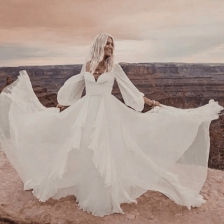 Chiffon Off Shoulder Ruffle Wedding Dress - Diva Melody