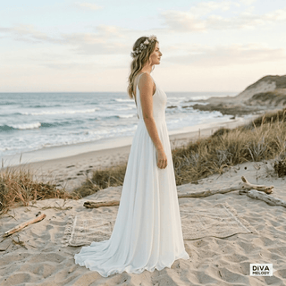 Chiffon Spaghetti Straps Beach Bridal Gown - Diva Melody
