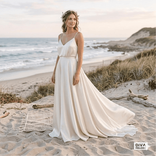 Chiffon Spaghetti Straps Beach Bridal Gown - Diva Melody