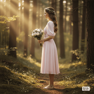 Chiffon Tea - Length Princess Wedding Dress - Diva Melody