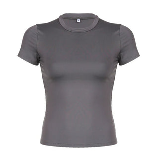 CIBBAR Basic Solid Crop Top Crewneck Slim T-shirt - Diva Melody