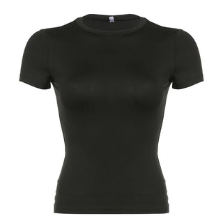 CIBBAR Basic Solid Crop Top Crewneck Slim T-shirt - Diva Melody