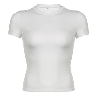 CIBBAR Basic Solid Crop Top Crewneck Slim T-shirt - Diva Melody