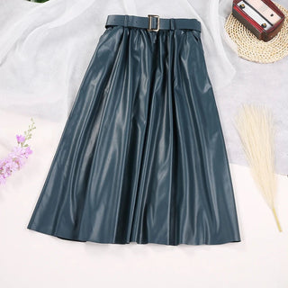 Classic Black Eco Leather Belted Skirts - Diva Melody