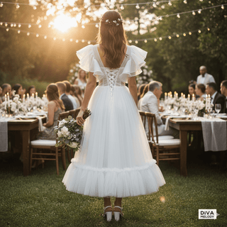Classic Inspired Tea - Length Wedding Dress - Diva Melody