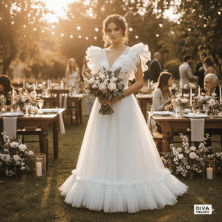 Classic Inspired Tea - Length Wedding Dress - Diva Melody