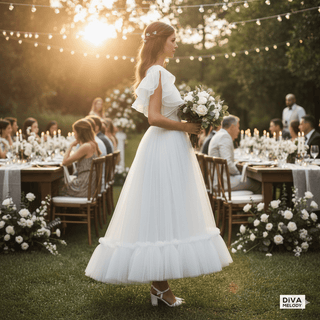 Classic Inspired Tea - Length Wedding Dress - Diva Melody