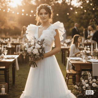 Classic Inspired Tea - Length Wedding Dress - Diva Melody