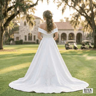 Classic Off - Shoulder Satin Wedding Dress - Diva Melody