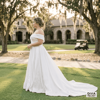 Classic Off - Shoulder Satin Wedding Dress - Diva Melody