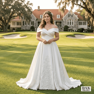 Classic Off - Shoulder Satin Wedding Dress - Diva Melody