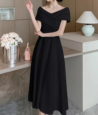 Classy Short Sleeve V - Neck Party Evening Dress - Diva Melody