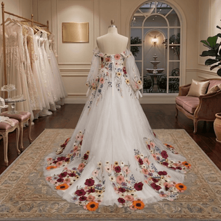 Colorful 3D Floral Detachable Sleeve Wedding Dress - Diva Melody