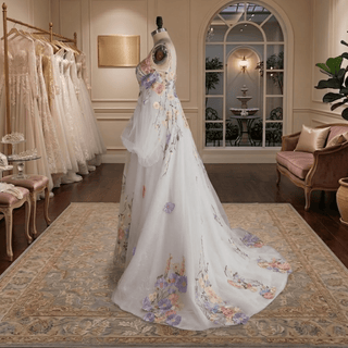 Colorful 3D Floral Detachable Sleeve Wedding Dress - Diva Melody