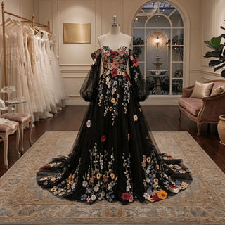 Colorful 3D Floral Detachable Sleeve Wedding Dress - Diva Melody