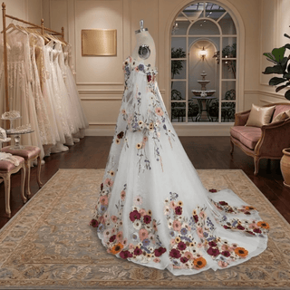 Colorful 3D Floral Detachable Sleeve Wedding Dress - Diva Melody