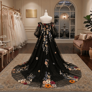 Colorful 3D Floral Detachable Sleeve Wedding Dress - Diva Melody