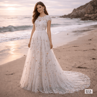 Colorful Embroidered A - Line Wedding Dress - Diva Melody