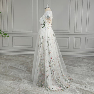 Colorful Embroidered A - Line Wedding Dress - Diva Melody