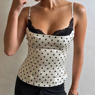 Contrast Lace Polka Dot Tailored Camisole - Diva Melody
