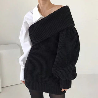 Contrast Shirt Lantern Sleeve Pullovers Sweater - Diva Melody