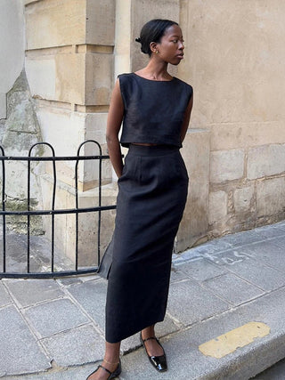 Cotton Linen 2 - Piece Set: Vest & Split Skirt - Diva Melody