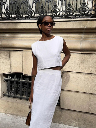 Cotton Linen 2 - Piece Set: Vest & Split Skirt - Diva Melody