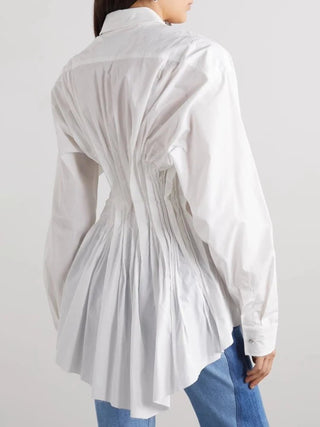 Covered Button Fish Tail Hem Blouse - Diva Melody