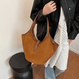 Cow Leather Suede Tote Shoulder Bag - Diva Melody
