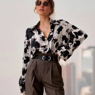 Cow Printed Button Up Shirts Blouses - Diva Melody