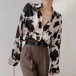 Cow Printed Button Up Shirts Blouses - Diva Melody