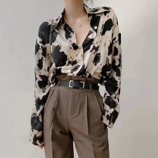 Cow Printed Button Up Shirts Blouses - Diva Melody