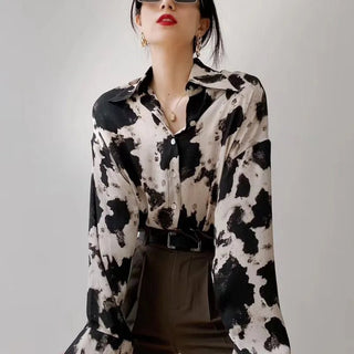 Cow Printed Button Up Shirts Blouses - Diva Melody